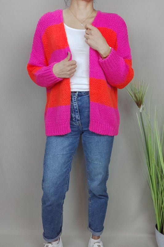 Grobstrickjacke orange-pink