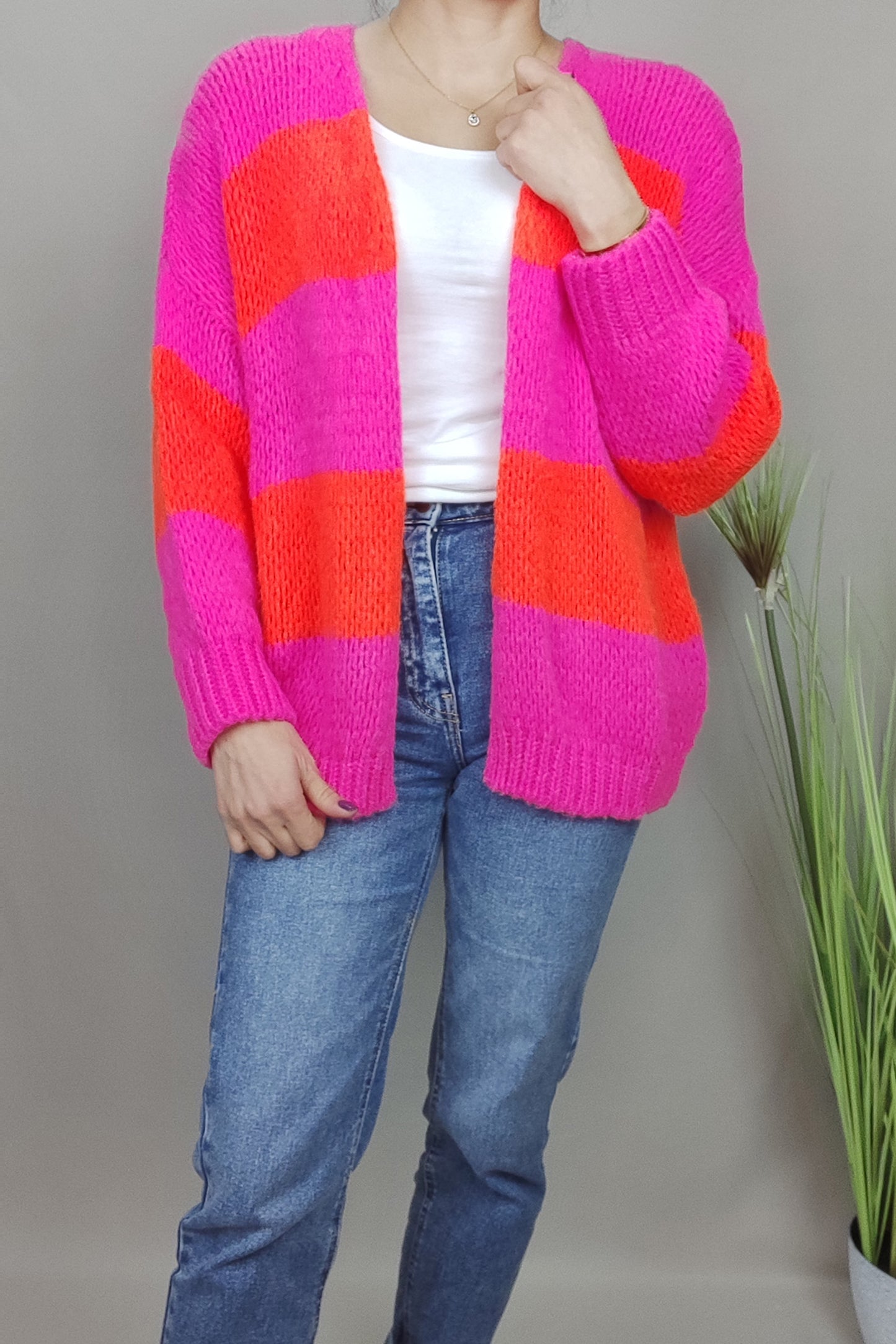 Grobstrickjacke orange-pink