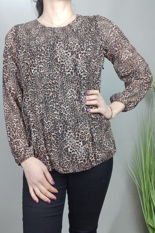 Chiffonbluse Leo-Print mit Plissee-Effekt